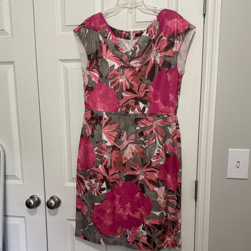 Banana Republic Pink and Gray Floral Midi Dress